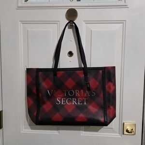 Victoria's Secret Red and Black Checkered Tote Bag